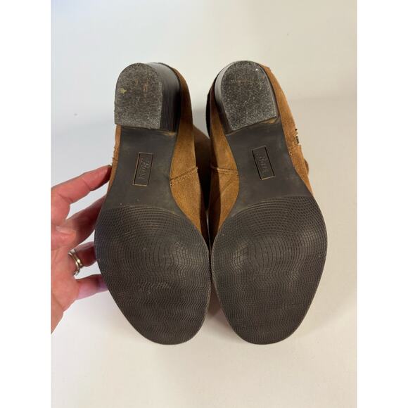 Bass Sasha Ankle Boots Women’s 7.5M Brown Suede Cuffed Block Heel Round Toe - Picture 6 of 6